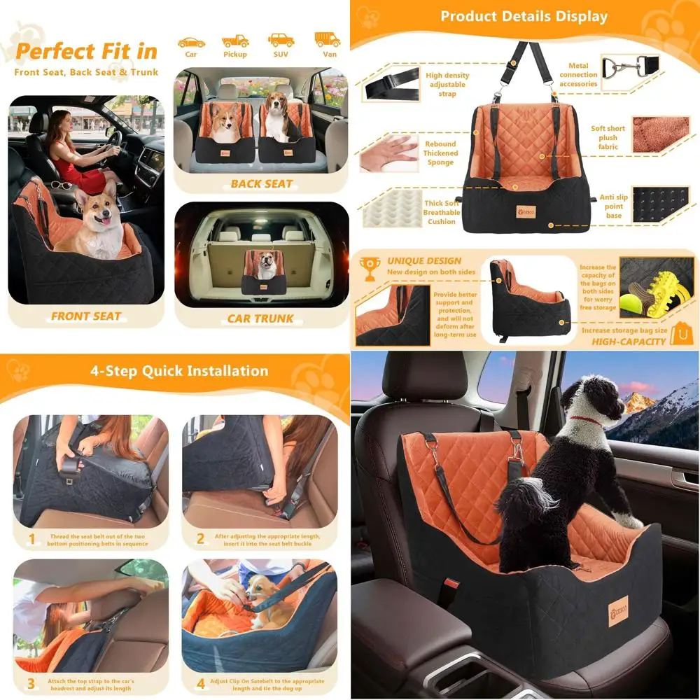 

Автомобильное кресло для собак из пены с эффектом памяти и вельвета для маленьких/средних собак весом до 18 кг, съемное, моющееся, с креплением на ремень безопасности и сумкой для хранения.