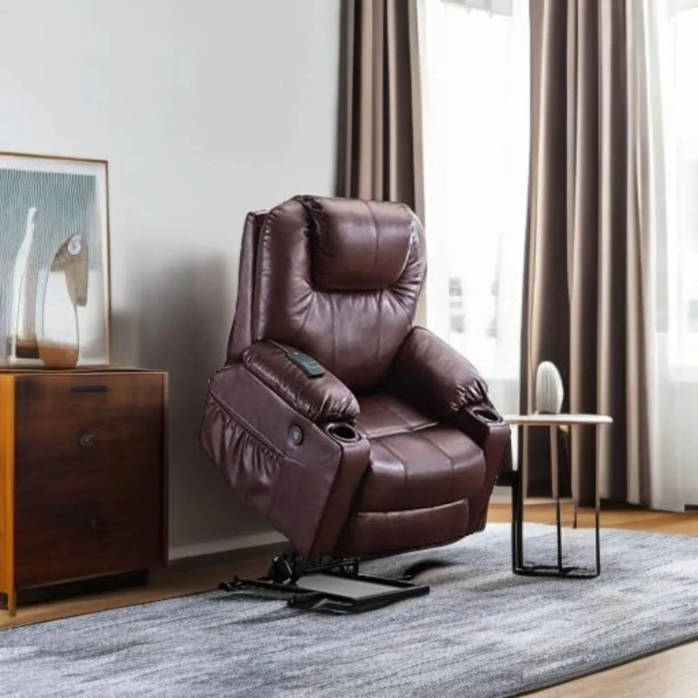 Electric Power Lift Recliner Chair Sofa with Massage and Heat, 3 Positions, 2 Side Pockets, and Cup Holders, USB Ports