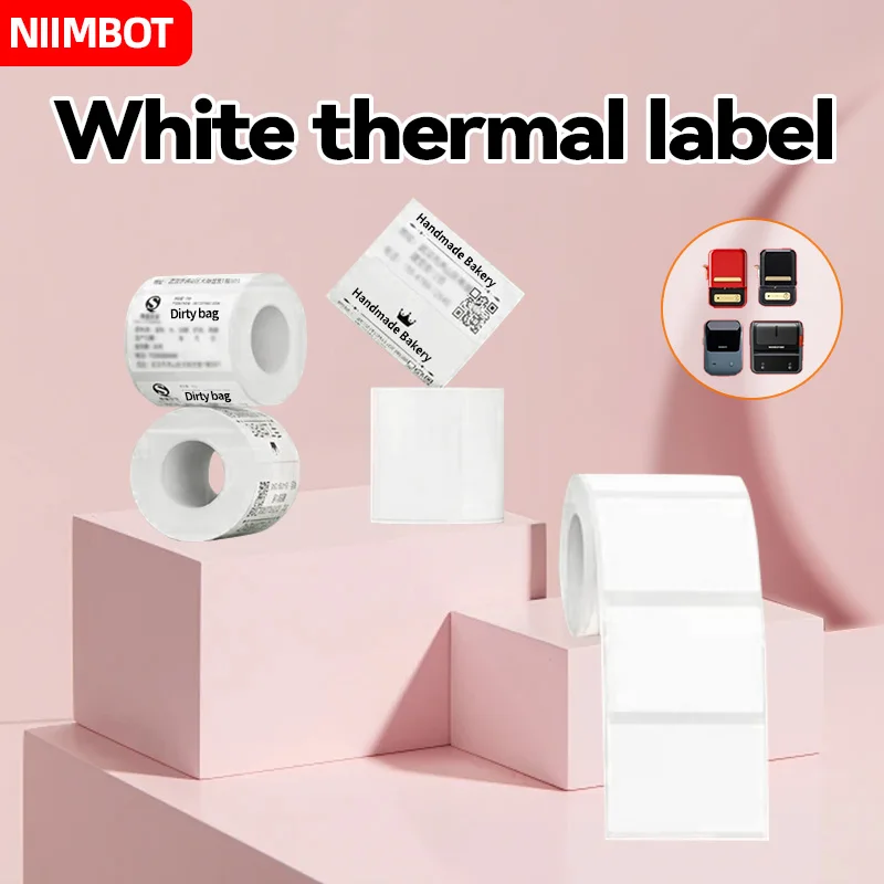 30-50mm Niimbot B21/B1/ B3S Printer Label Paper 2 Roll White Sticker Print Papers Rolls Tear-proof Water Oil-proof Adhesive