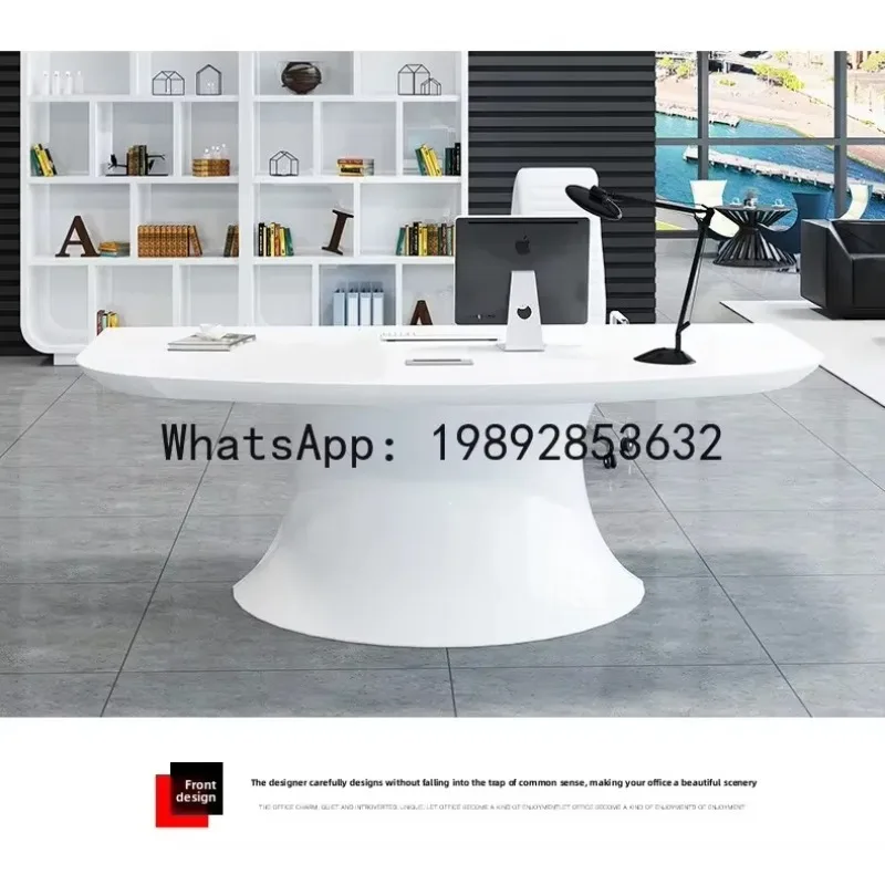 XL  White Curved Lacquer Executive Desk Fashionable Personalized Manager Supervisor Office Desk Large Desk
