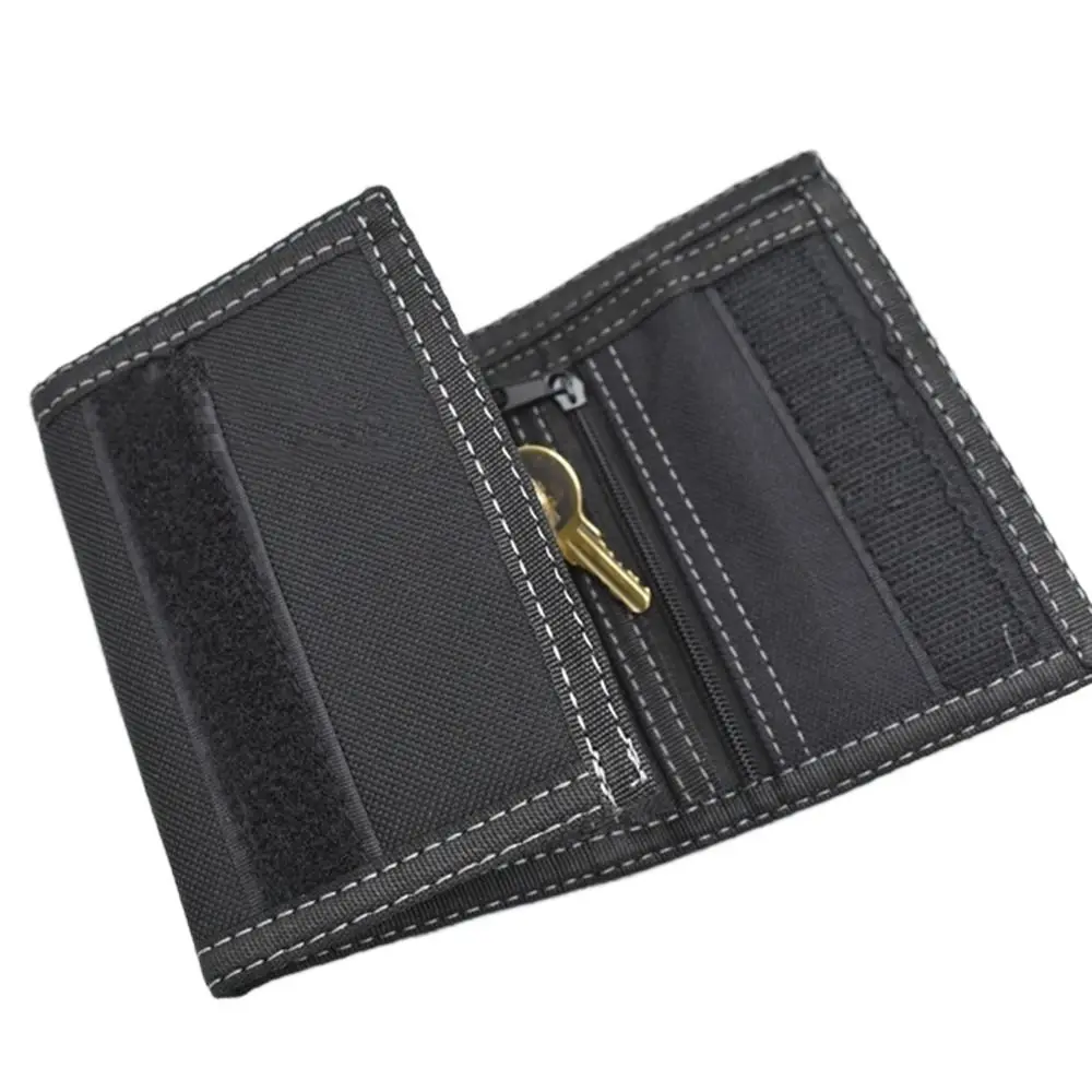 

Black Men's Short Wallet Touch Fastener Leisure Male Oxford Cloth Purse Multi-position Contracted 3 Fold Purse Daily Use