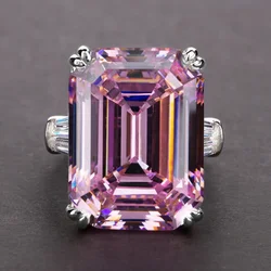 New Simple Shiny Big Rectangle Zircon Women Rings White/Pink Stones Available Bridal Wedding  Top Quality Noble Lady