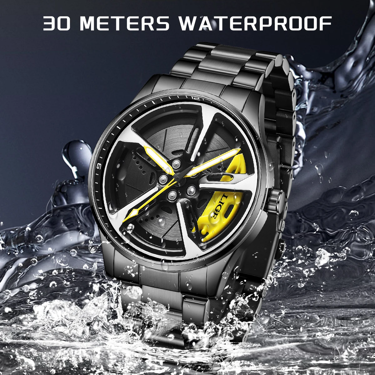 2026 LIGE New Sports 3d Car Wheel Watch Fashionable Rotating Dial Stainless Steel Strap Waterproof Quartz Watches reloj hombre