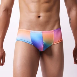 Men Breathable Underwear Mesh Printed T-back Sissy Mini Boxer Shorts Thongs Low Waist Penis Pouch Gay Panties Underpants Cueca