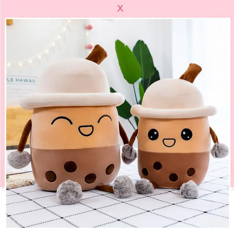 Simulation Cute Bubble Tea Plush Pillow Squishy Stuffed Milk Tea Cup Toy with Limbs for Kids Birthday Gift Home Sofa Decoration