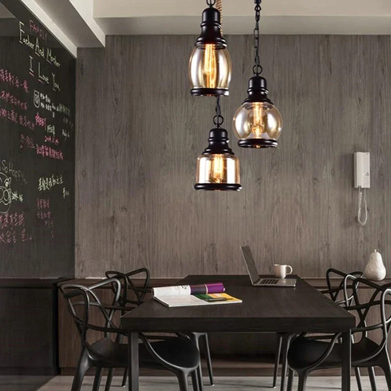 Vintage Amber glass wine bottle pendant light Industrial style LED E27 Bulb Iron lamp for bar restaurant Coffee shop
