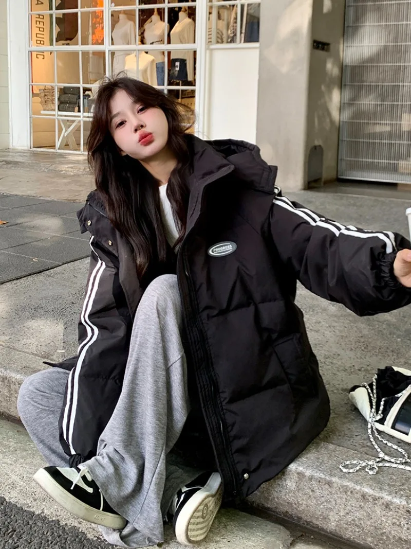 Short Loose-fitting Hooded Down Jacket Preppy Style Thickened and Warm Cotton Coat Fashionable Unisex Down Jacket