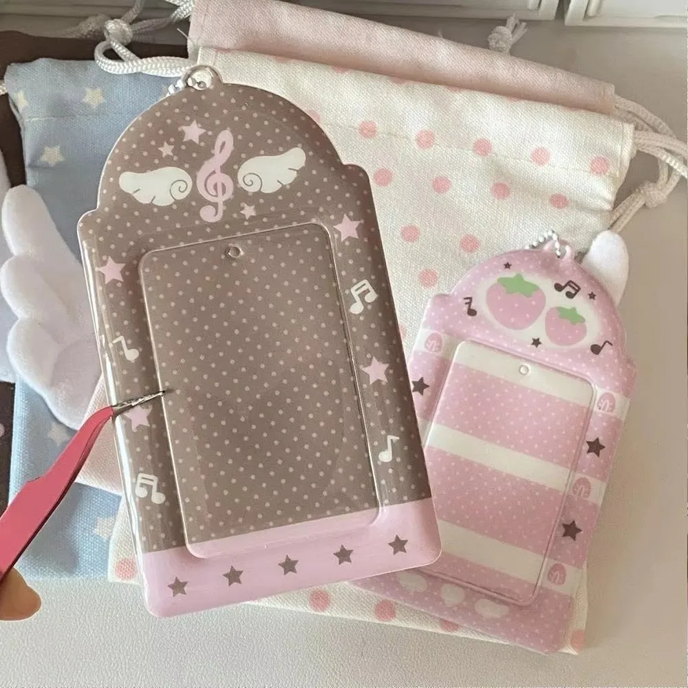 Sweet Cute Photocard Holder Pendant Pink Strawberry 3 Inch Idol Card Holder INS Korean Photo Cover Fashion Wings Card Cover