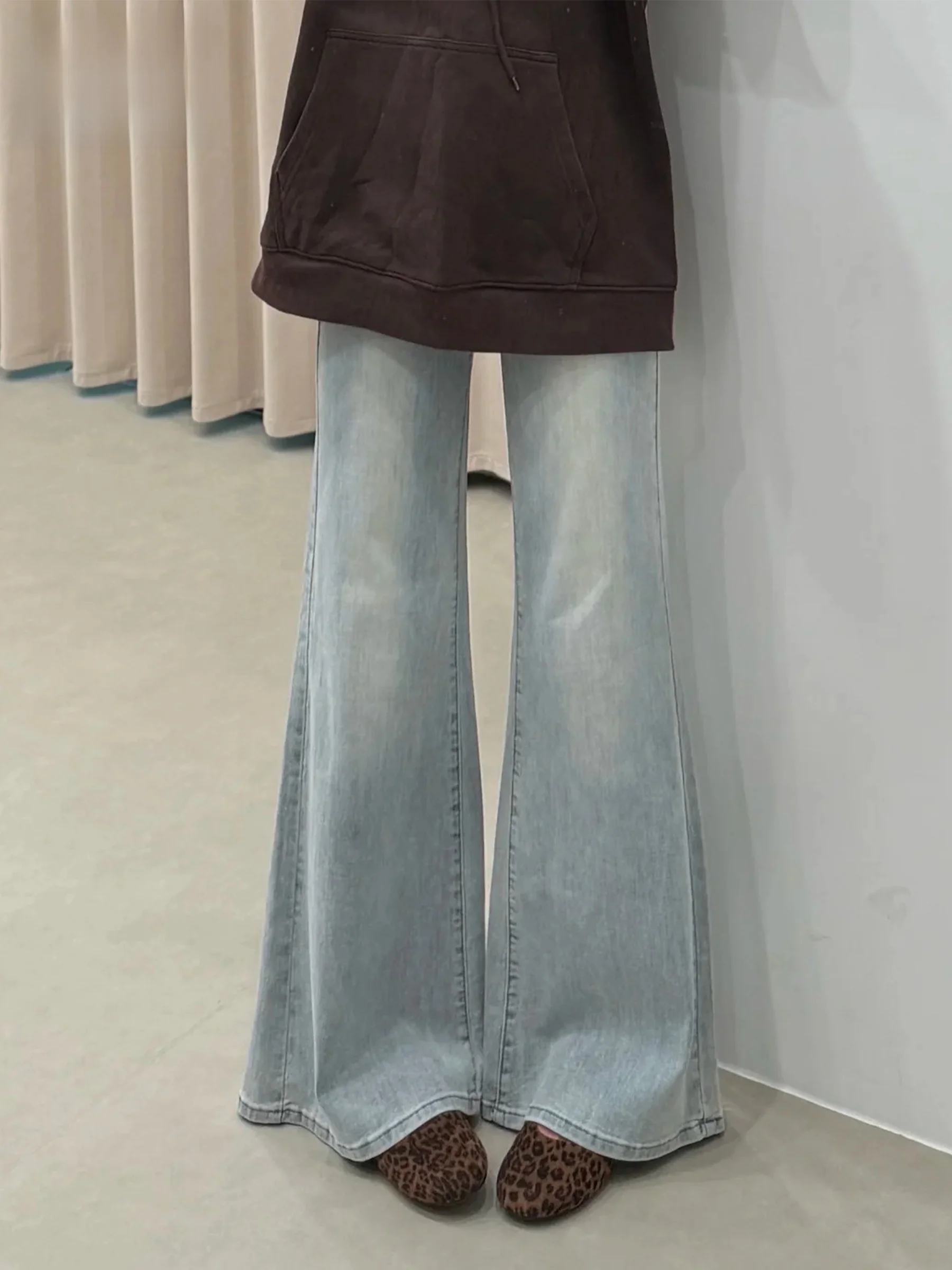 

Свободные расклешенные джинсы женские в американском ретро-стиле, повседневные джинсы с высокой талией, модные широкие джинсы для женщин на весну-лето