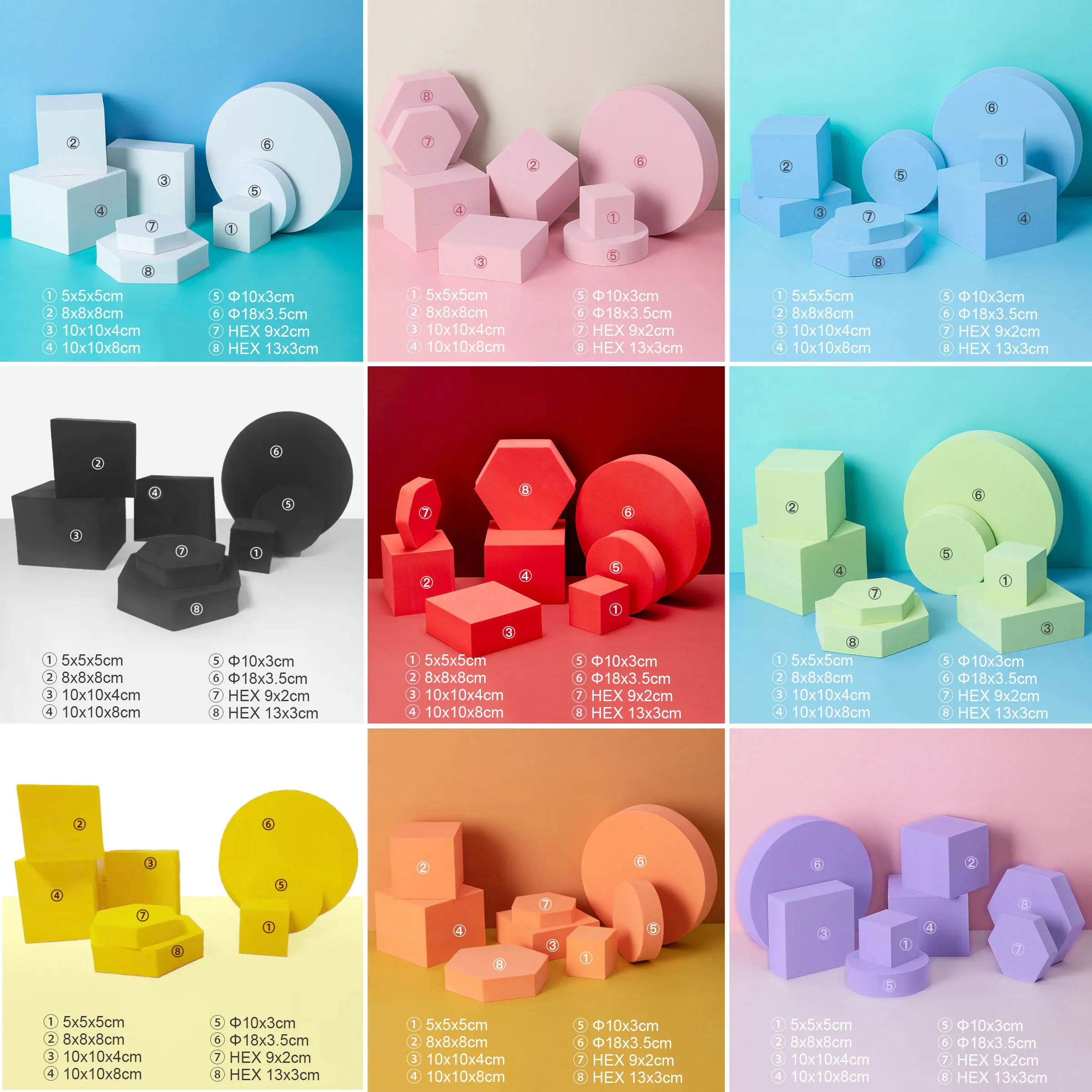 Set of 8 Pieces Photography Props Polymer Foam Cubes Jewelry Cosmetics Toy Shooting Posing Photo Studio Accessories Fotografia