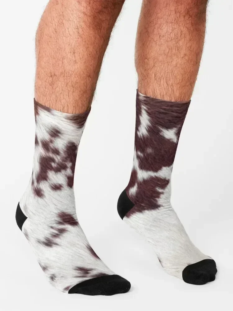 Chaussettes de golf à imprimé de vache foncée pour femmes, chaussettes réalistes, design de vache marron, hip hop, garçon, enfant