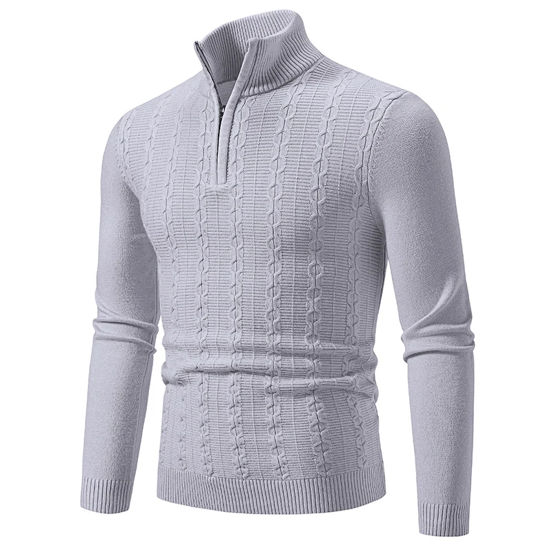 Autum Sweatwear Men's Warm Pullover Sweaters Solid Color Half Zipper Coats V-neck Long Sleeve Knitted Sweatshirts Winter Tops