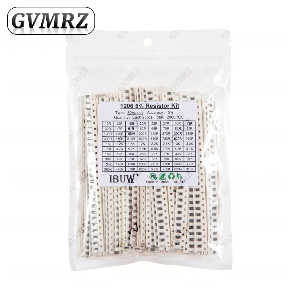 0201 0402 0603 0805 1206 1% 5% SMD-Widerstand Sortiment-Set 1R-1M 10K 100K 1K 100R Widerstandssatz DIY 1R00 0R82 0R47 0R33