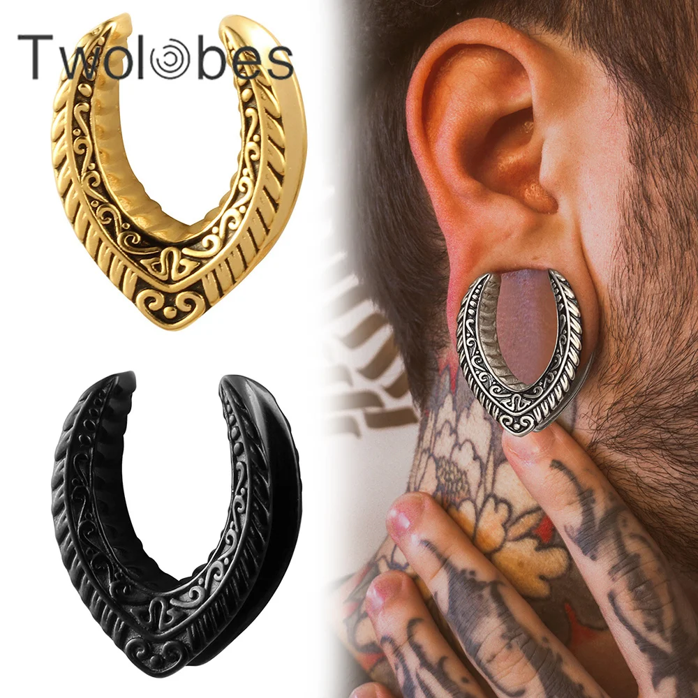 Twolobes 2 sztuk Vintage siodło tunele do uszu wtyczki 316 ze stali nierdzewnej Expander wskaźniki nosze Piercing biżuteria do ciała moda