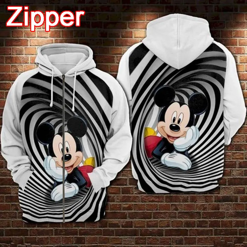 2024 New Mickey Mouse Men Zipper Hoodie Cartoon Anime 3D Print Women Sweatshirt Spring Autumn Children Jackets Coat