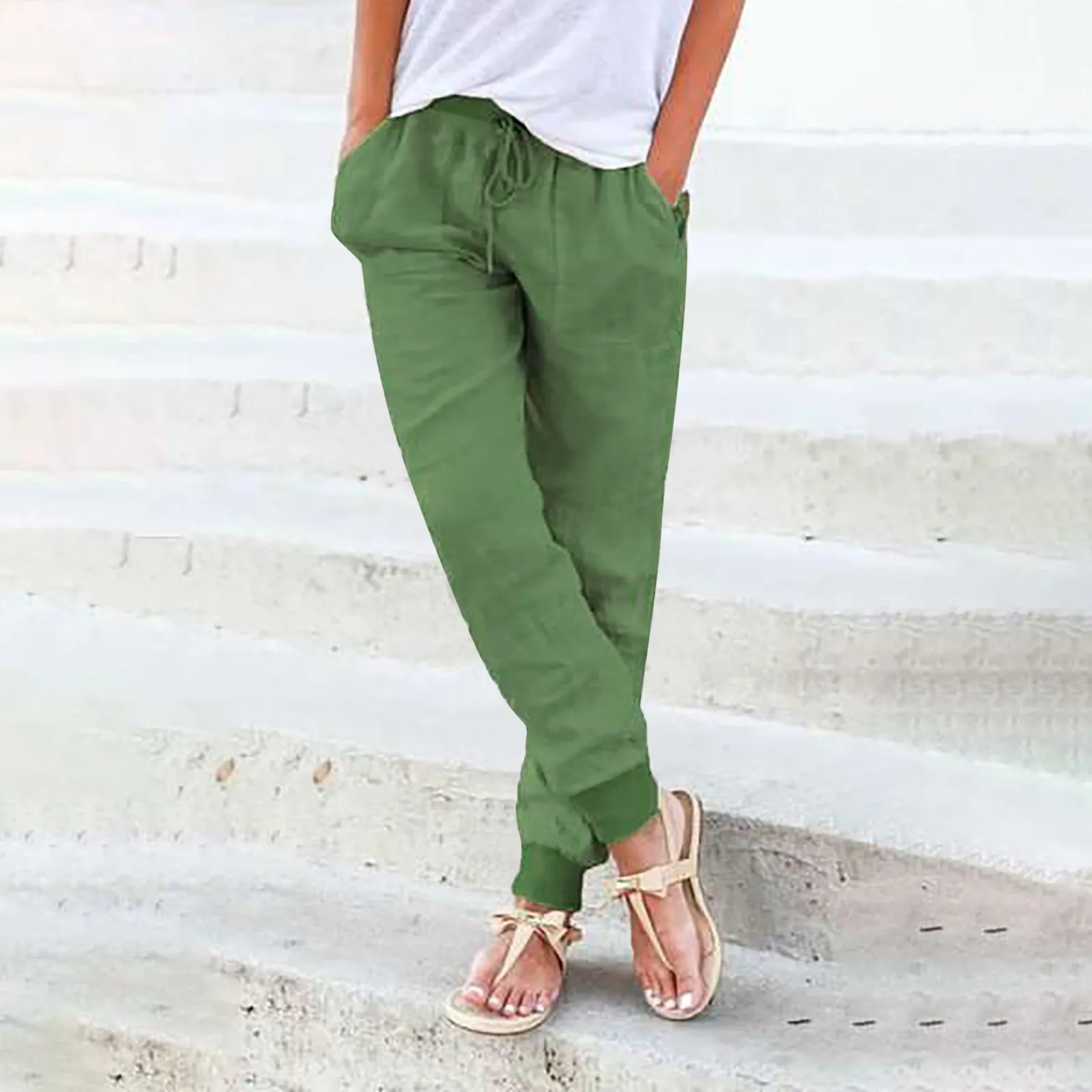 Female Holiday Casual  Pantalones Womens Tapered  Pants Casual Trousers With Pockets  Pants Casual Pants Fashion Summer