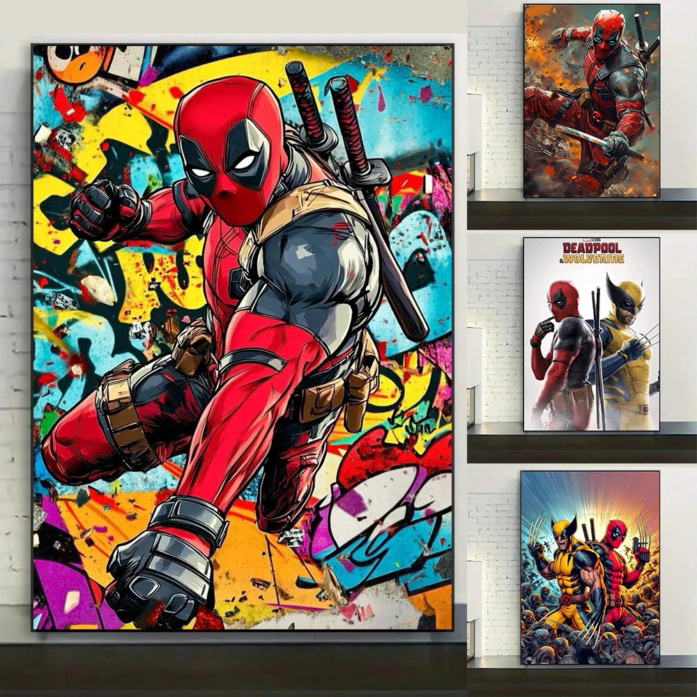 Graffiti Wall Art Deadpool & Wolverine Poster Disney Superhero Motivational Funny Print New Film Canvas Painting Home Decoration