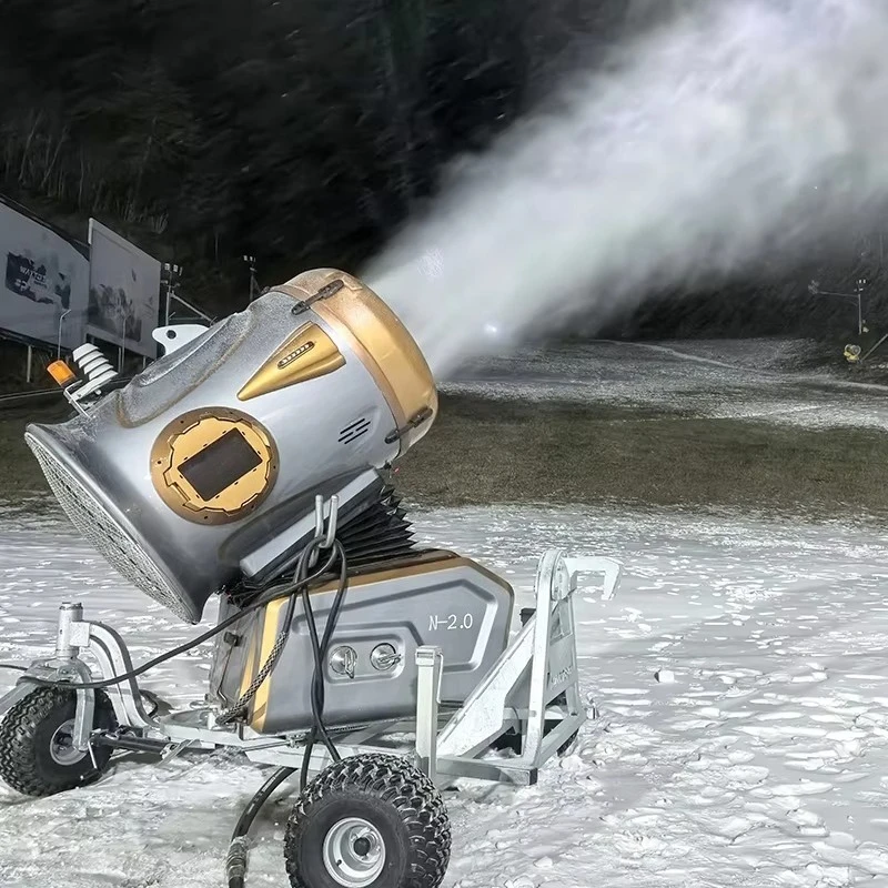 Automatic Three Wheel Snow Making Machine Outdoor Ski Resort Artificial Snow Cannon Gun Shed