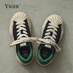 YIGER Men's Casual shoes Fashion Shell-shaped toe dissolving shoes men's korean style sneakers 2023 new Japan Casual shoes