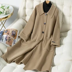 Winter Cashmere Long Coat Women Clothes Woolen Jacket 100% Merino Wool Fashion Female Vintage Overcoat Autumn Chic Jacket Korean