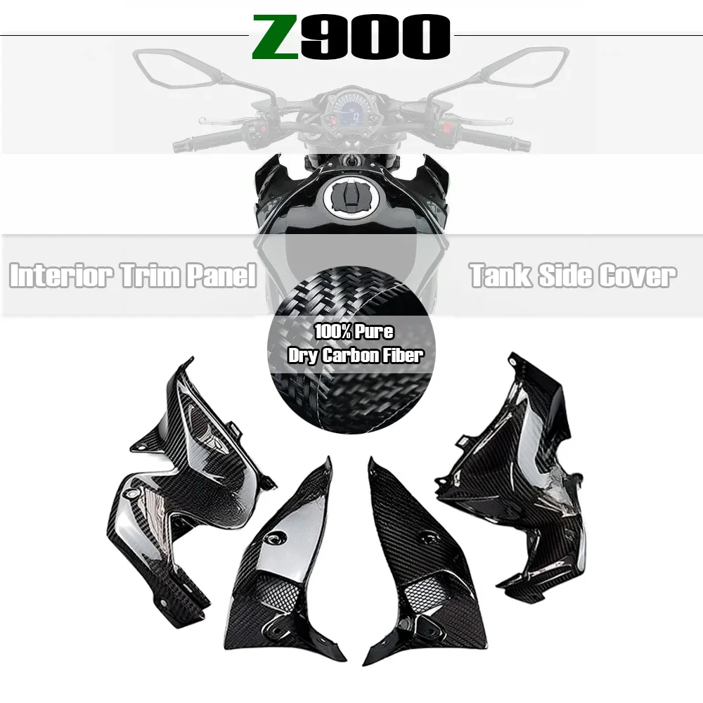 Fit Kawasaki Z900 2020-2023 21 22 Real Dry Carbon Fiber Gas Fuel Tank Side Cover Inner Fairing Side Plate Inside Trim Panel Set