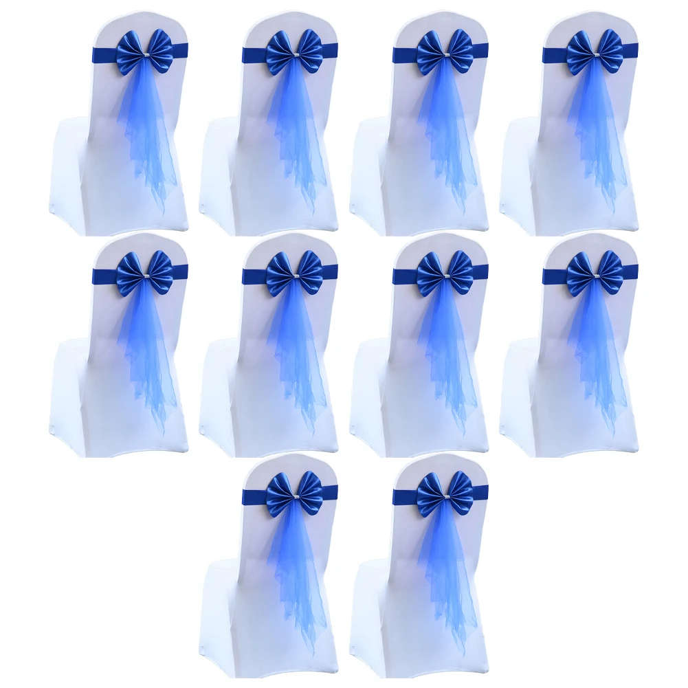 

10 шт. эластичные пояса для стула с бантом и цветочным узлом, чехол из органзы, галстук-бабочка для стула, отель, банкет, вечеринка, свадебное украшение, декор для банкета