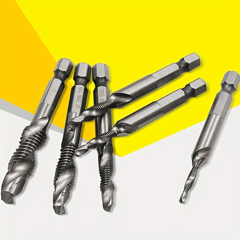 6pcs hexagonal handle composite tap multifunctional drilling and tapping machine with spiral tap, used for drilling tap
