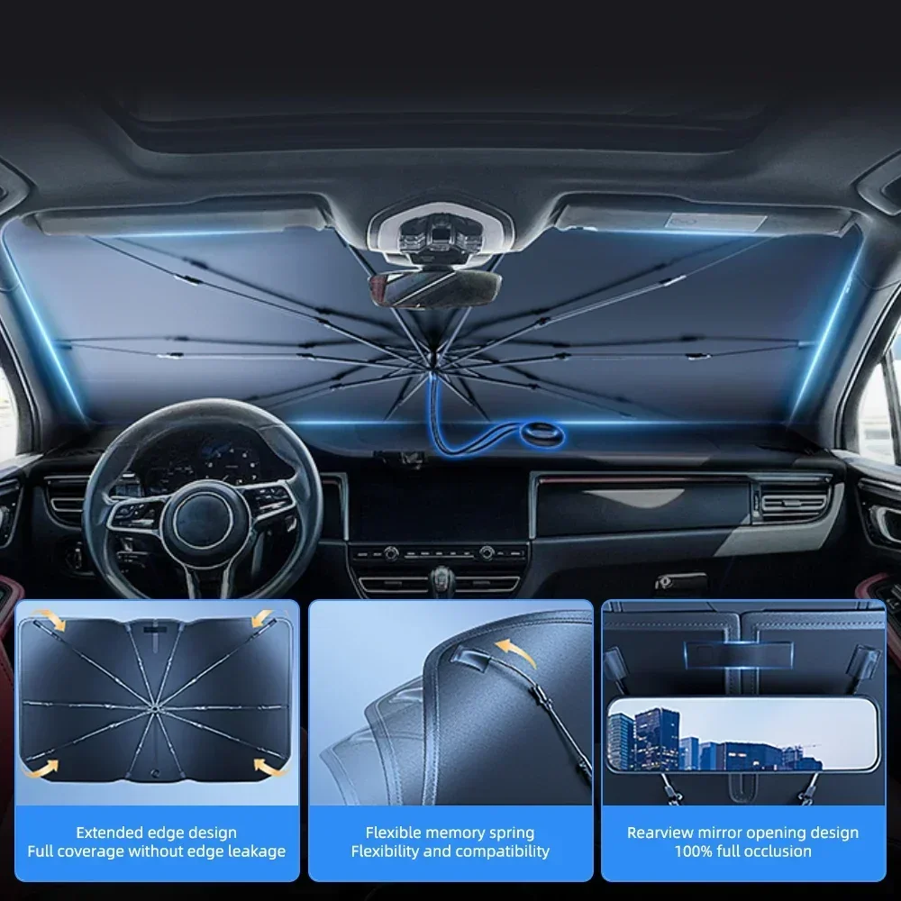 Car Windshield Sunshade Foldable Umbrella Sun Shade Front Window Cover for UV Block Heat Portable Protector Parasol view 2