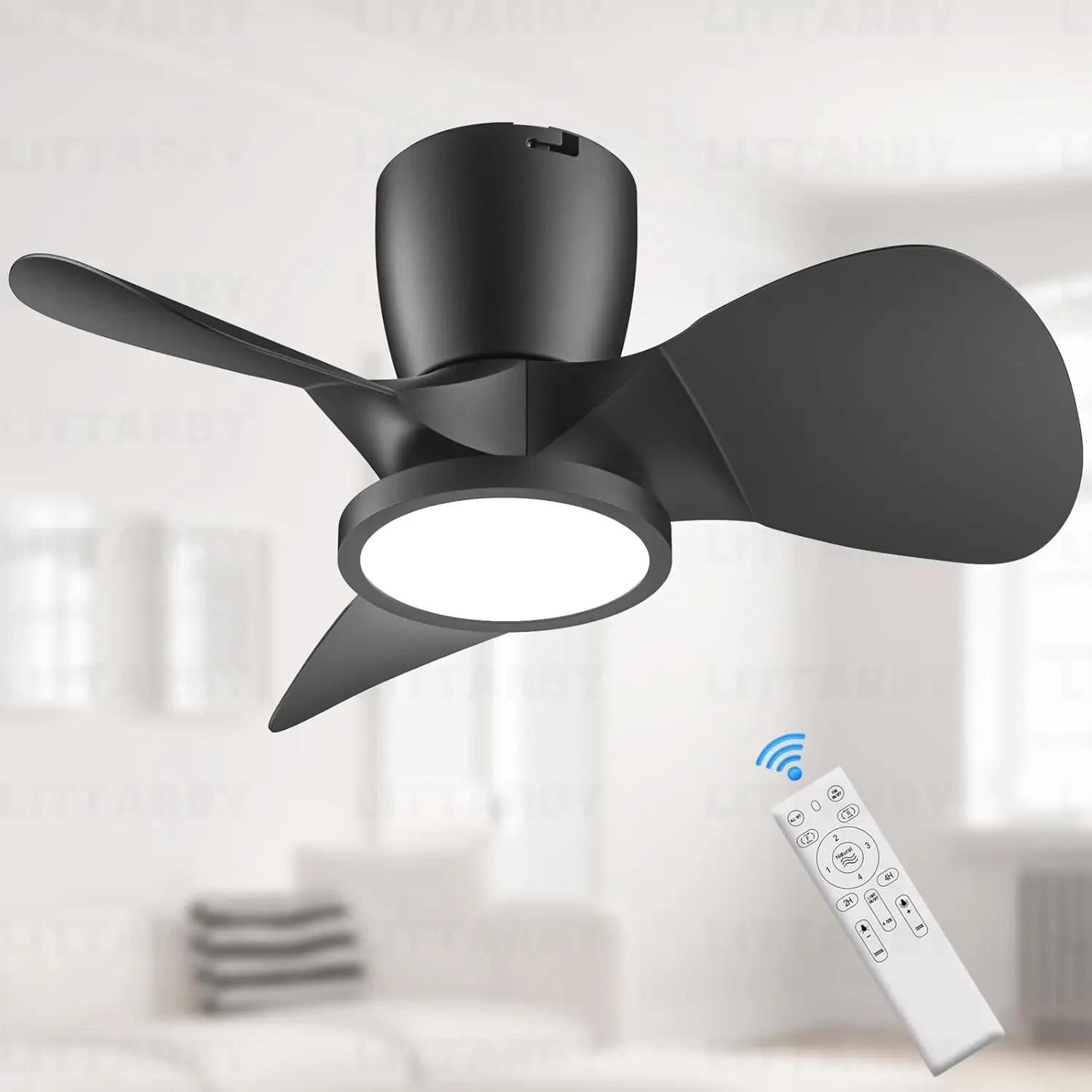 

Modern Black Reversible 24 Inch Ceiling Fans with Lights and Remote Control, Dimmable 3CCT, Flush Mount for Small Low Profile Sp