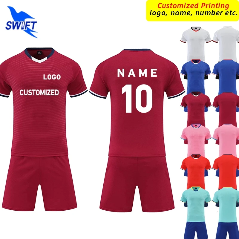 Customize Print Boys Men Football Jerseys Breathable Kids Soccer Uniforms Short Sleeve Sports Suit Clothes Futsal Tracksuit Set