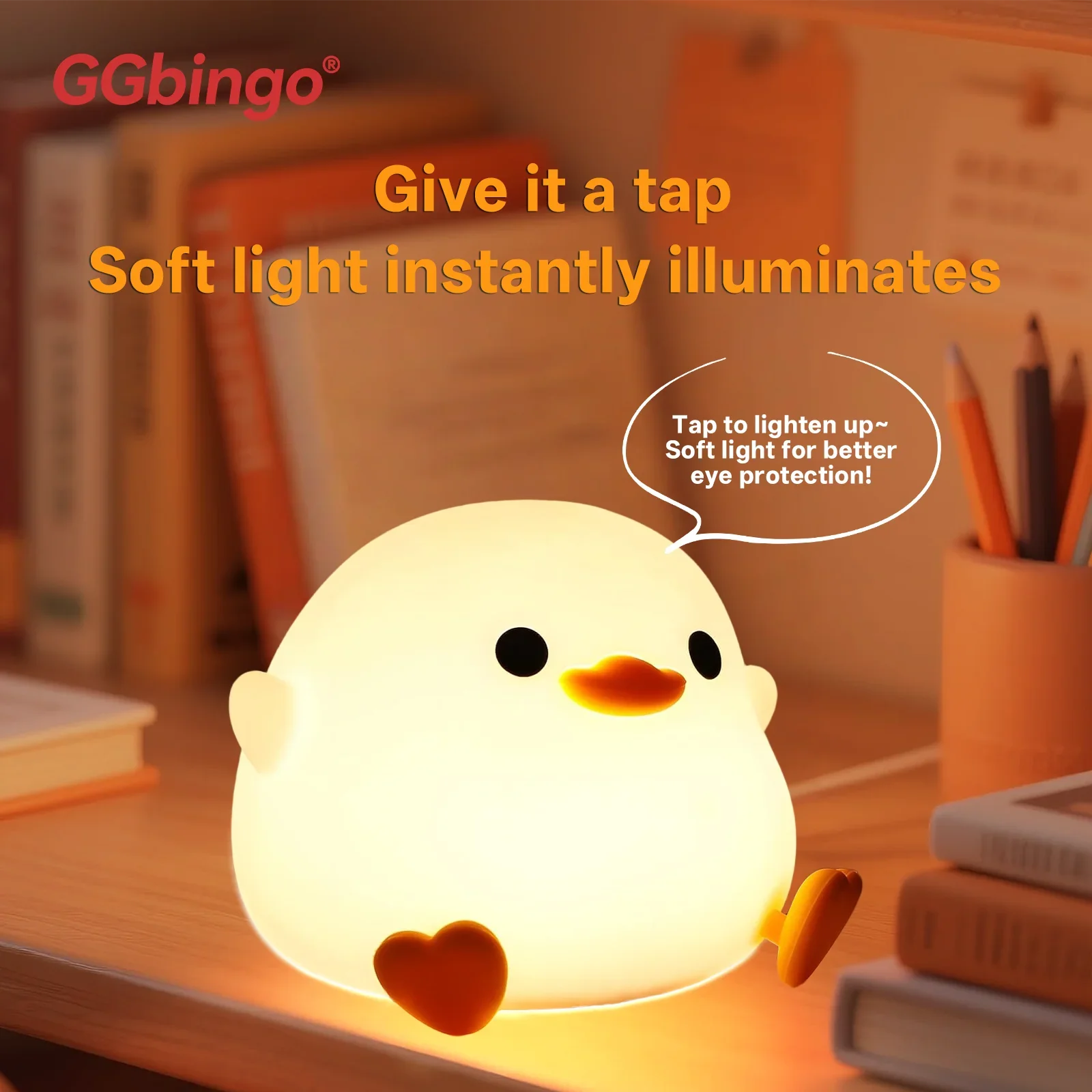 GGbingo Rechargeable Night Light LED Cartoon Animal Silicone Lamp for Kids Touch Sensor Timer USB Children's Room Dec