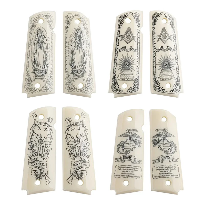 Full Size 1911 Grips High Quality White Resin Material with Exquisite Pattern DIY Modification Fade-and Sweat-resistant Coating