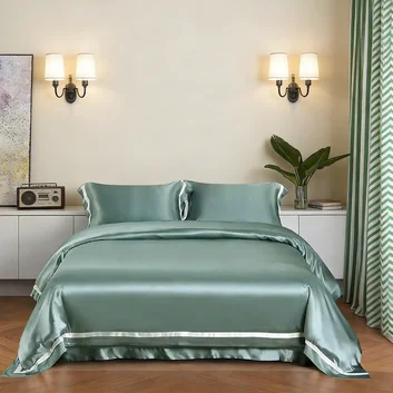 Luxury Solid Color 100% Mulberry Silk Textiles Simple Style Silky 4-Piece Duvet Cover Bedding Set