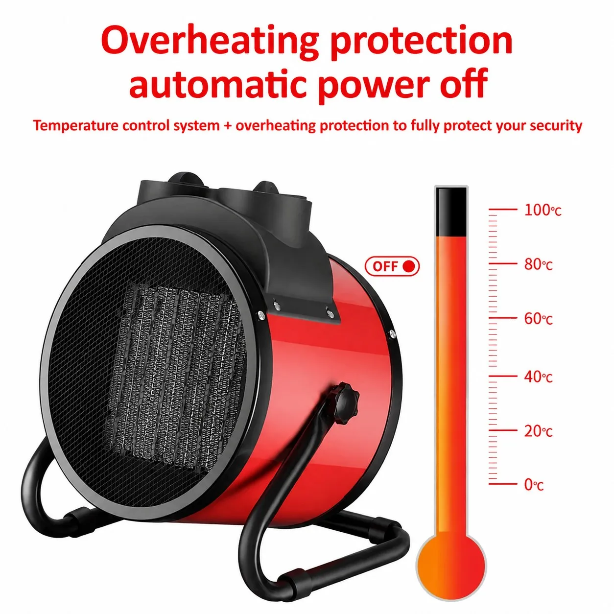 Portable 2000W Space Heater with Fan 2 Heat Settings Adjustable Thermostat Fan Mode Tip Over Overheat Protection for Indoor