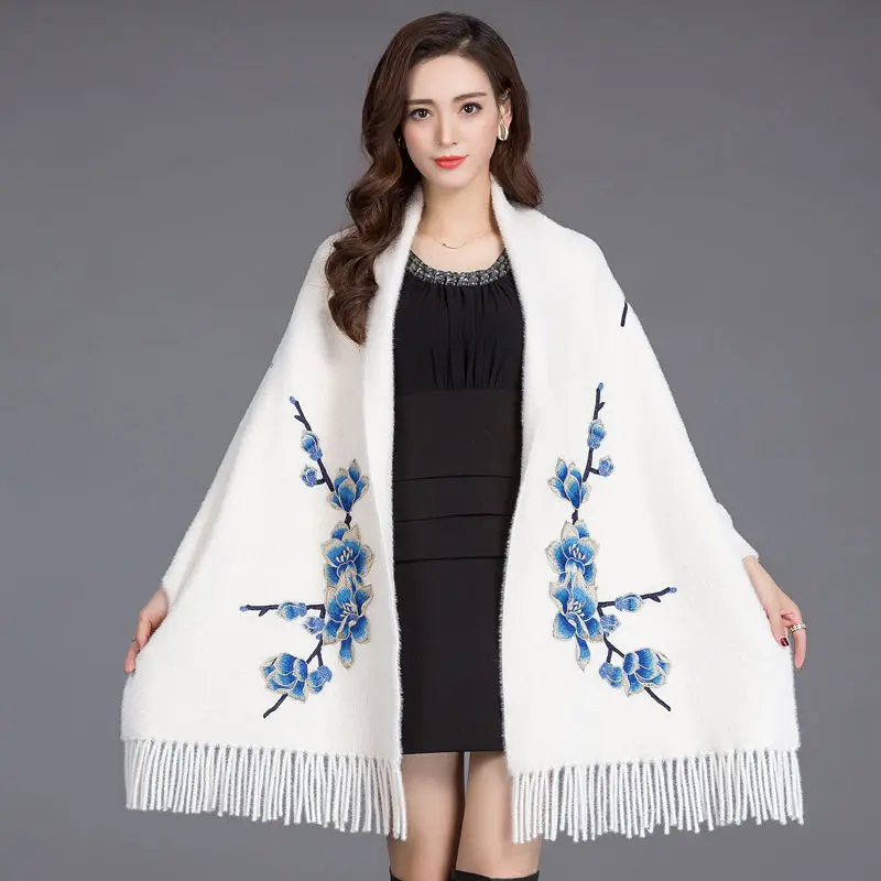 

Mink velvet shawl poncho women autumn and winter 2023 new cashmere casual outside with autumn warm belt sleeves coat female