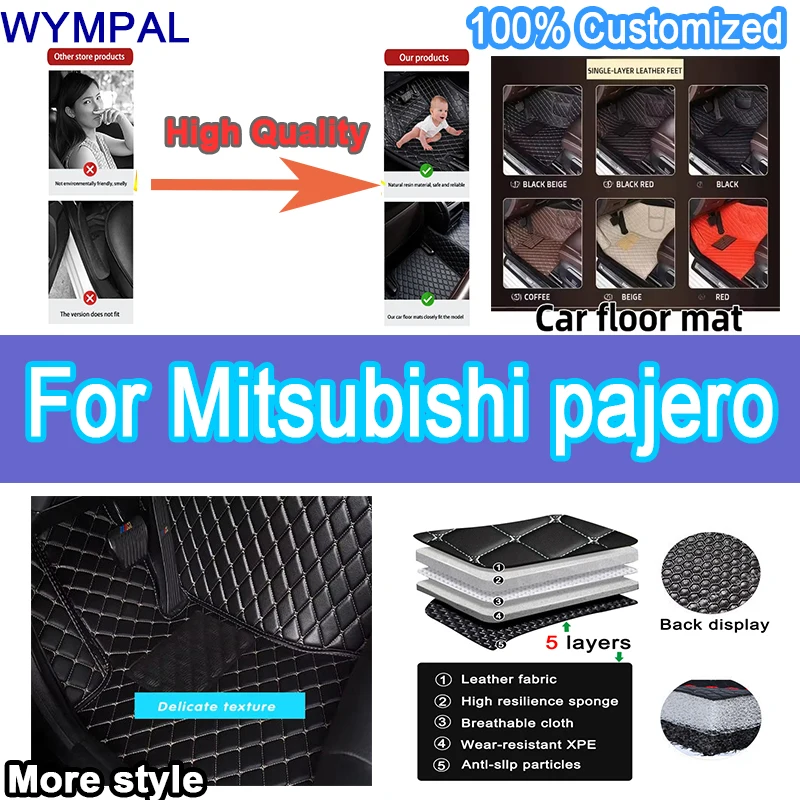 Luxury Custom Car floor mats for Mitsubishi pajero sport 2011 2012 2013 2014 2015 auto foot Pads automobile carpet cover Interio
