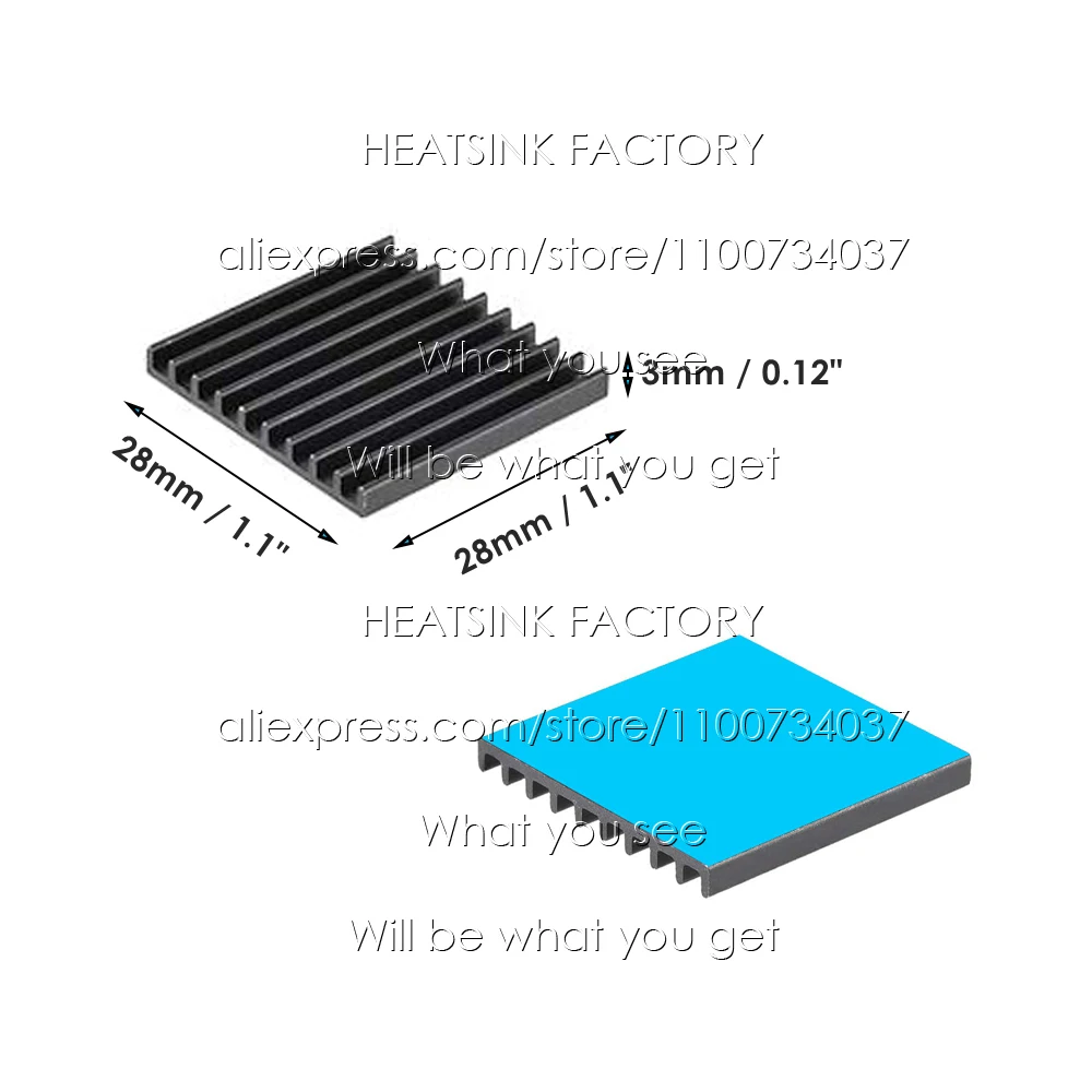 28x28x3mm Silver / Black Anodized Aluminum Shim Cooling Heat Sink Cooler Radiator Heatsink With Thermally Conductive Tape Pad