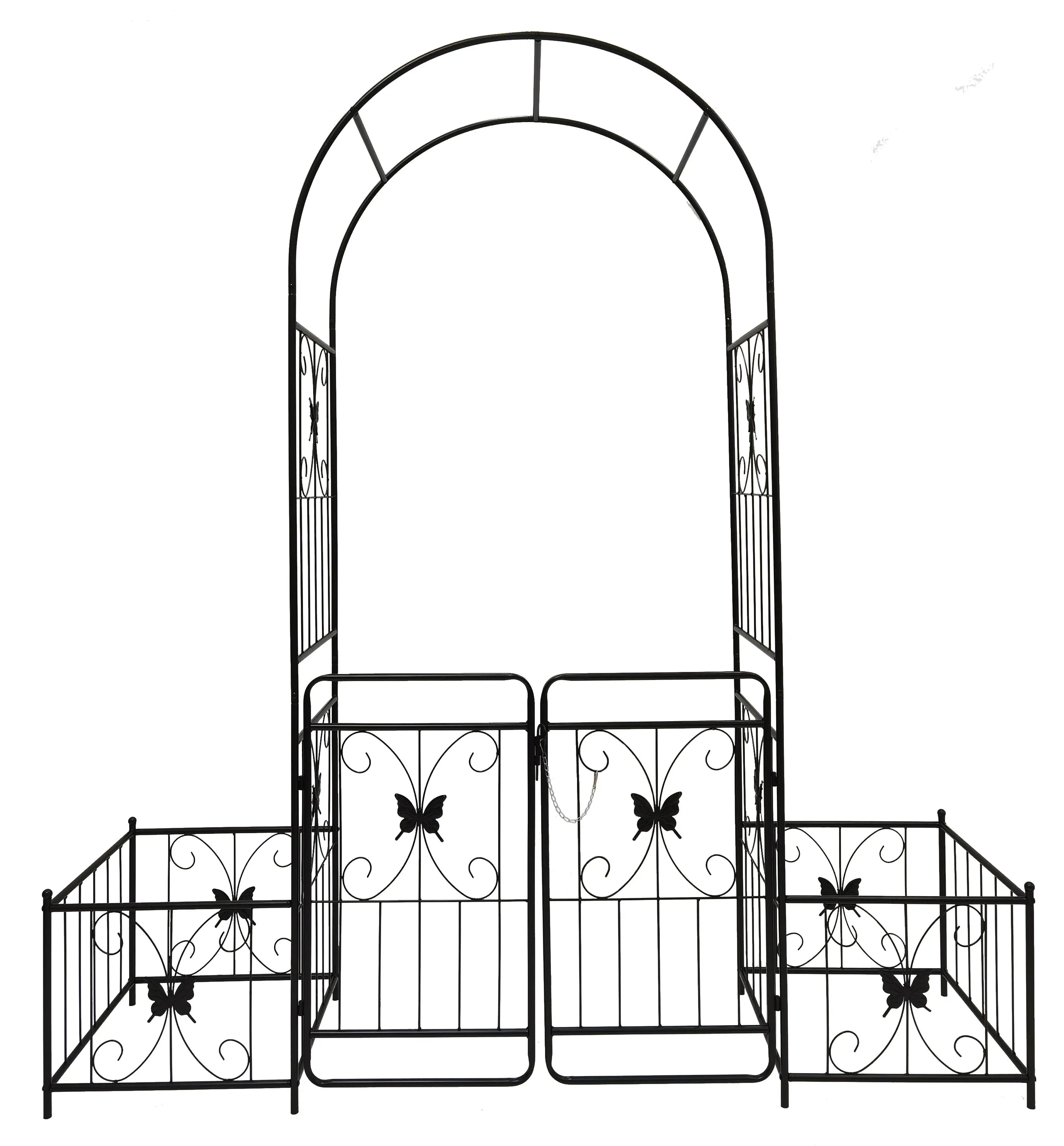 Black Metal Garden Arch with Gate - 79.5'' Wide x 86.6'' High for Climbing Plants and Roses