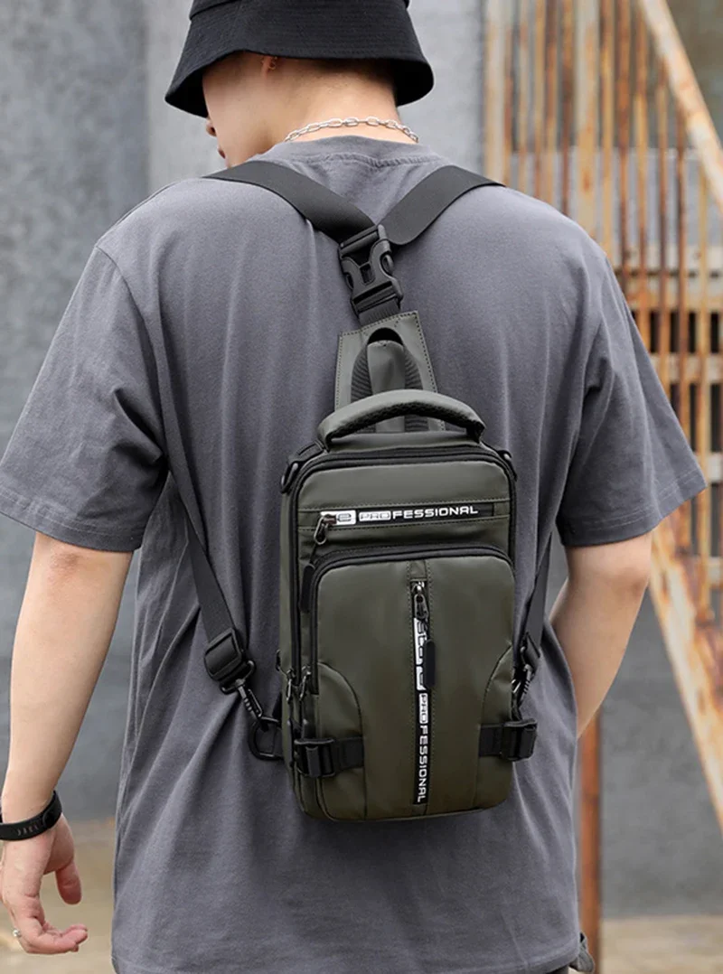 Nylon Men Rucksack Backpack Chest Pack Shoulder Bag with USB Charging Port Travel Male Daypack Messenger Cross body Bag Knapsack