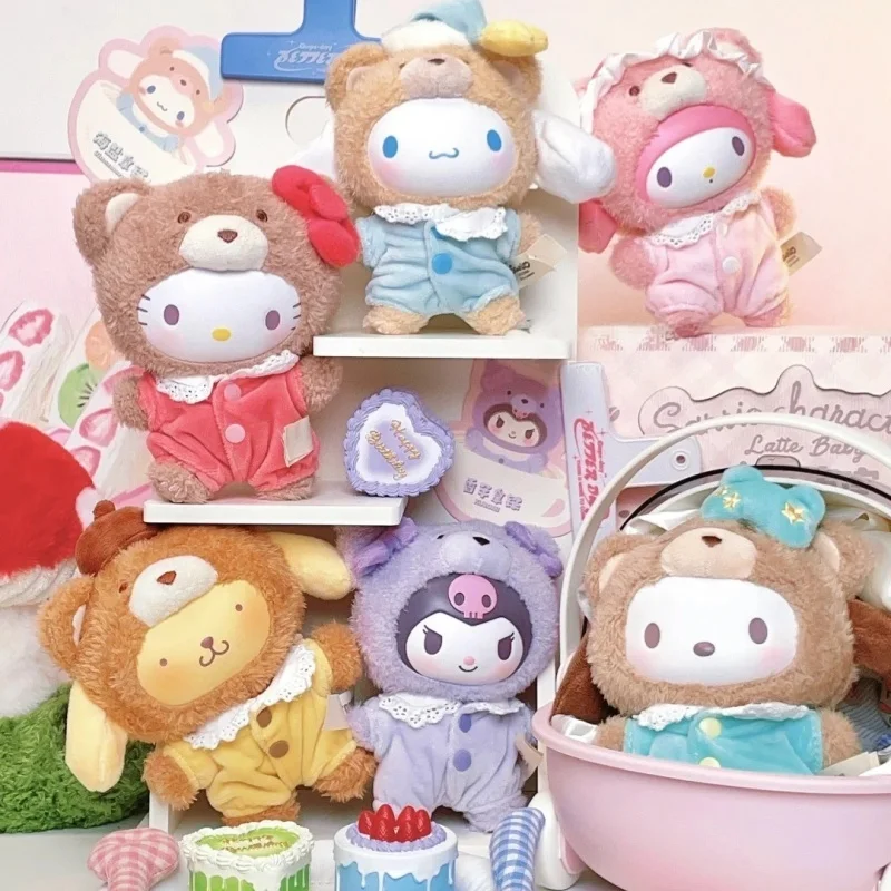 

Genuine Kuromi Cinnamoroll Pompompurin Blind Box Latte Baby Plush Series Kawaii Anime Figure Doll Bag Pendant Surprise Gift