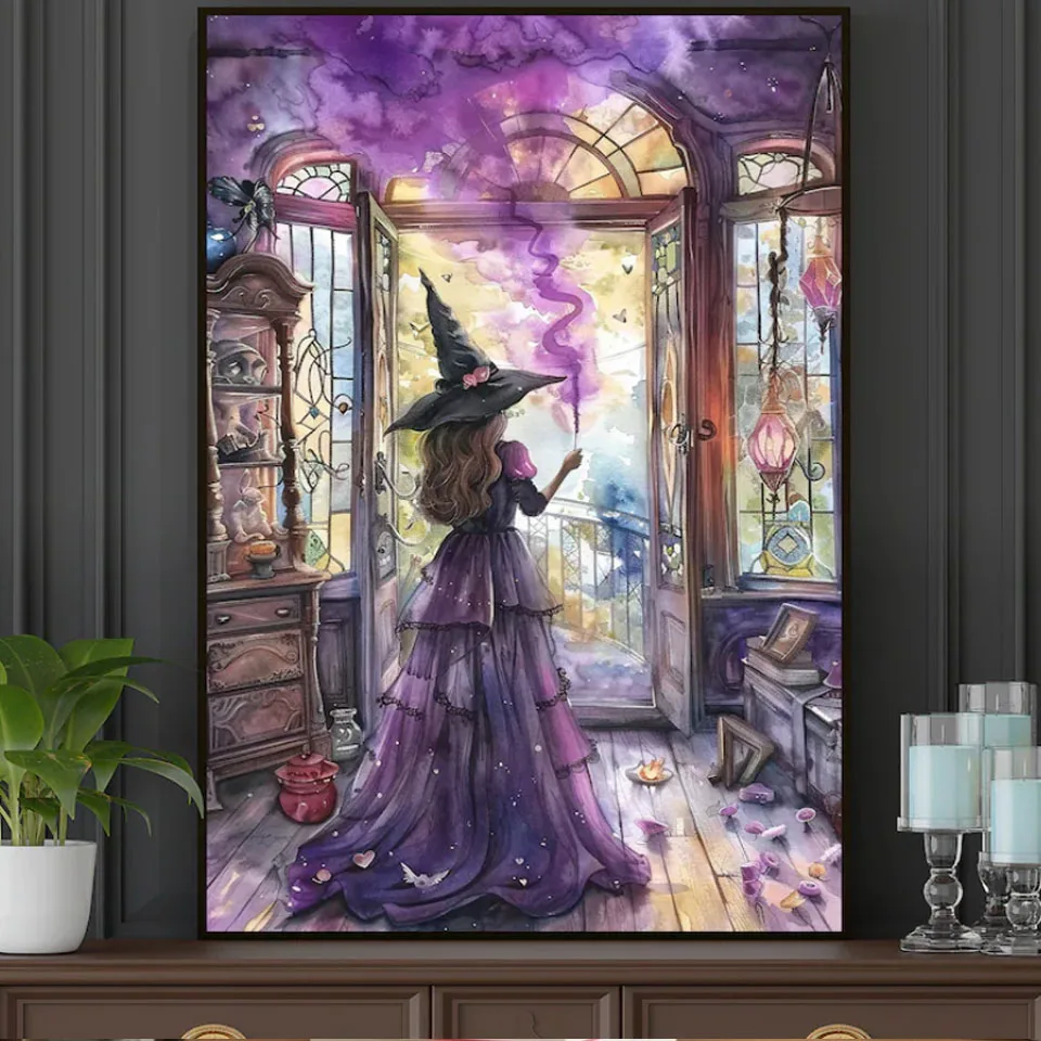 

Young Witch In Magic Room DIY 5D Diamond Painting Kits, Vibrant, New Arrivals Mosaic Diamond Art Embroidery Hallowen Gift