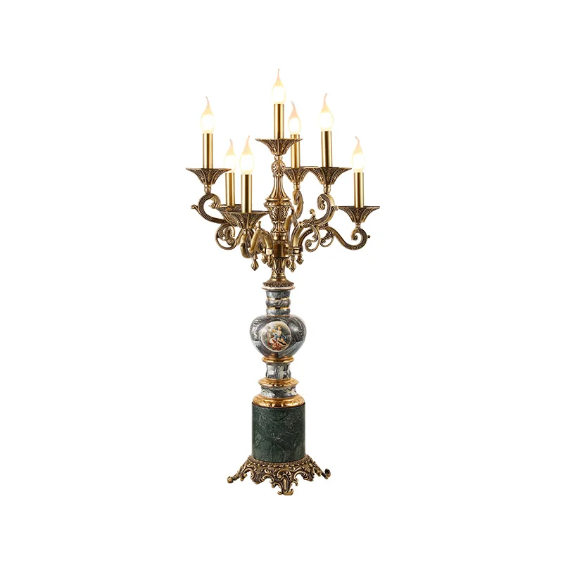 DINGFAN Custom French Luxury Brass Marble Lampstand Hotel Villa Living Room Bedside Copper Candle Table Lamp