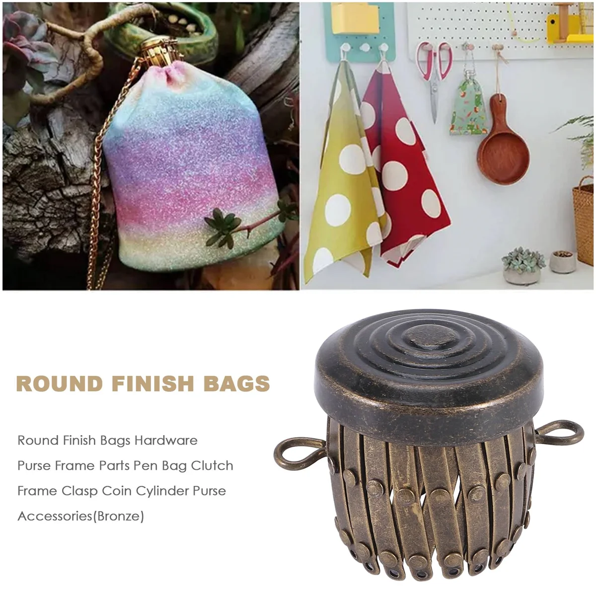 ABQR – sacs à finition ronde, matériel de cadre de sac à main, sac à stylos, cadre d'embrayage, fermoir, cylindre de pièce de monnaie, accessoires de sac à main (Bronze)