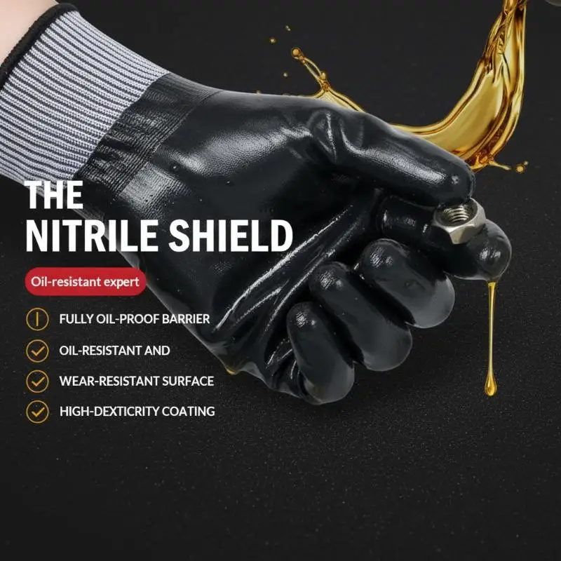 Waterproof Anti Slip Nitrile Coated Work Gloves Oil Resistant 10 Pairs Durable Safety Gloves for Household Cleaning Car Washing