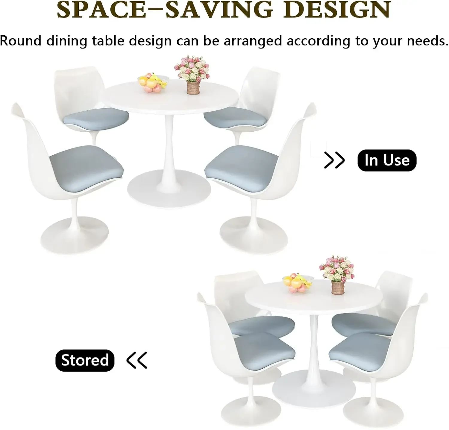 Table de salle à manger ronde blanche, table de cuisine tulipe de 31.5 po, 2-4 personnes avec dessus de table NW et socle sur pied, bout du milieu du siècle |