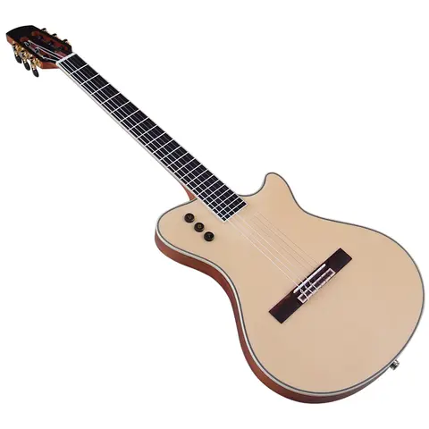 Hollow Body Silent Classic Guitar with Round Fret Thin Body 6 String 39 Inch Spruce Wood Top Matte Nylon Classical Guitarra