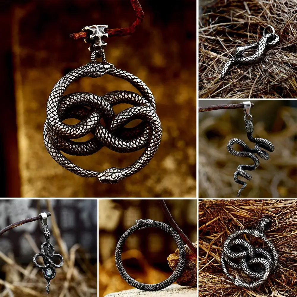 Sleek Serpent Pendant Vintage Stainless Steel Snake Pendant Necklace for Men Rust-proof Coiled Pendant Unique Jewelry Piece