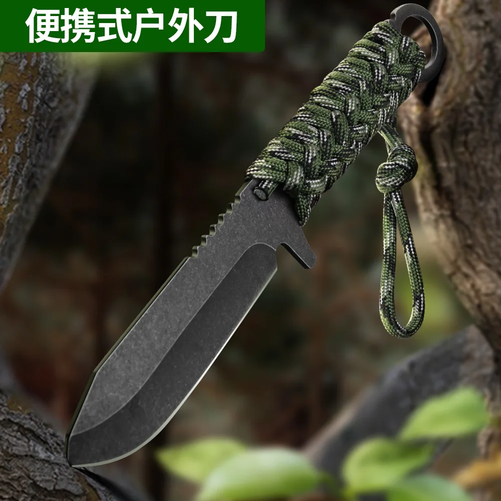 Stainless steel Straight knife  outdoor pocketknife Portable camping survival tool multifunctional cloth handle knie