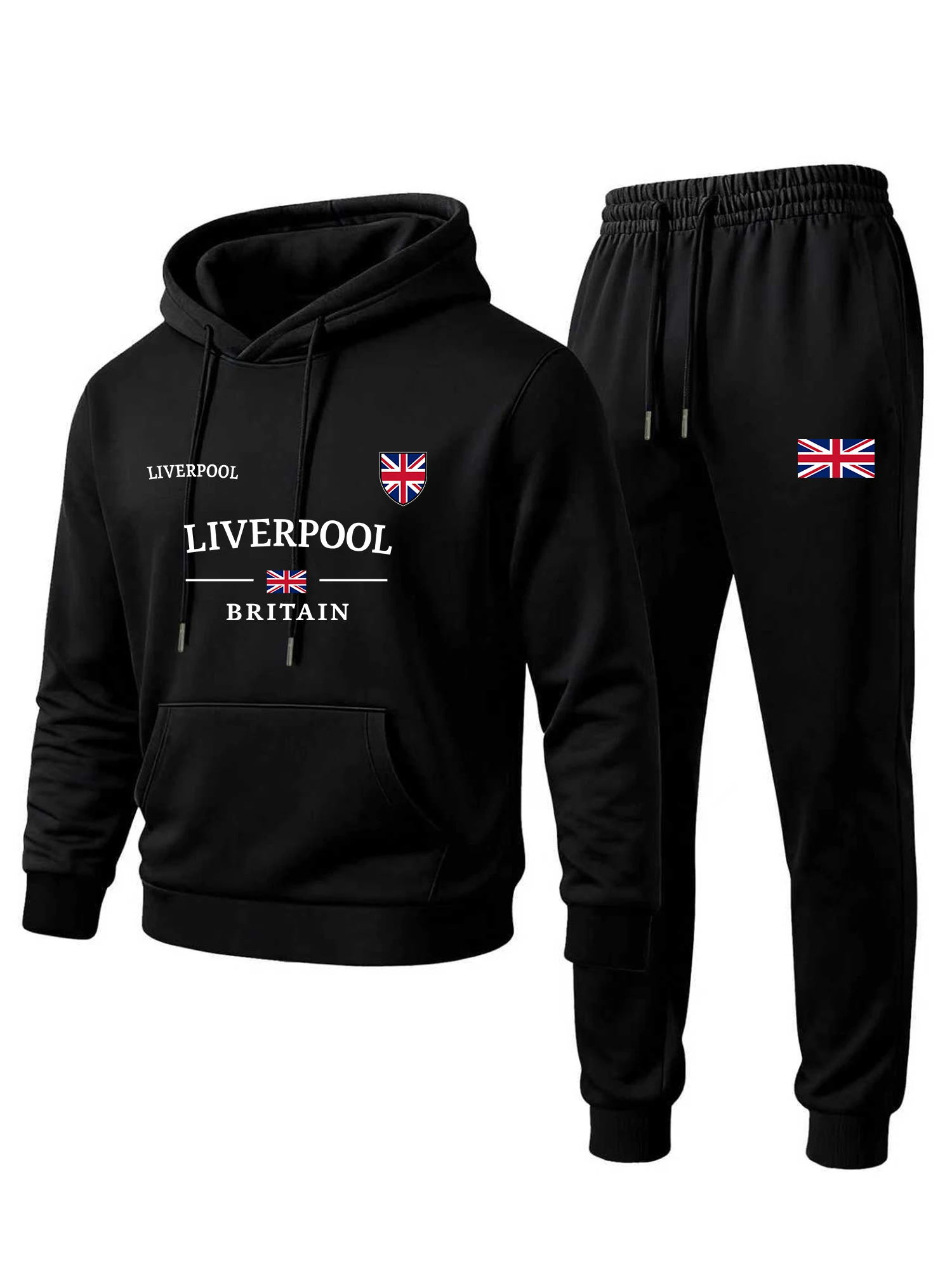 

2025 Autumn/Winter Men's classic hooded sweatshirt set, fashionable British flag print, comfortable and warm sportswear set