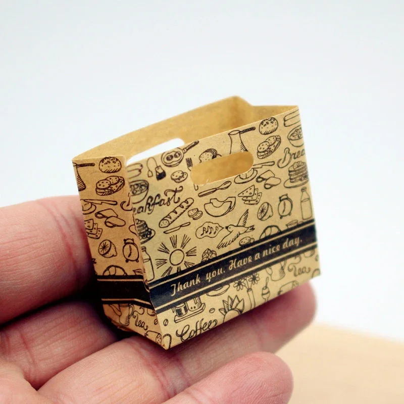 Accesorios para casa de muñecas, mini bolsas de pan de papel de piel de vaca 1/12; 2 bolsas de envasado de alimentos vacías para casa de muñecas